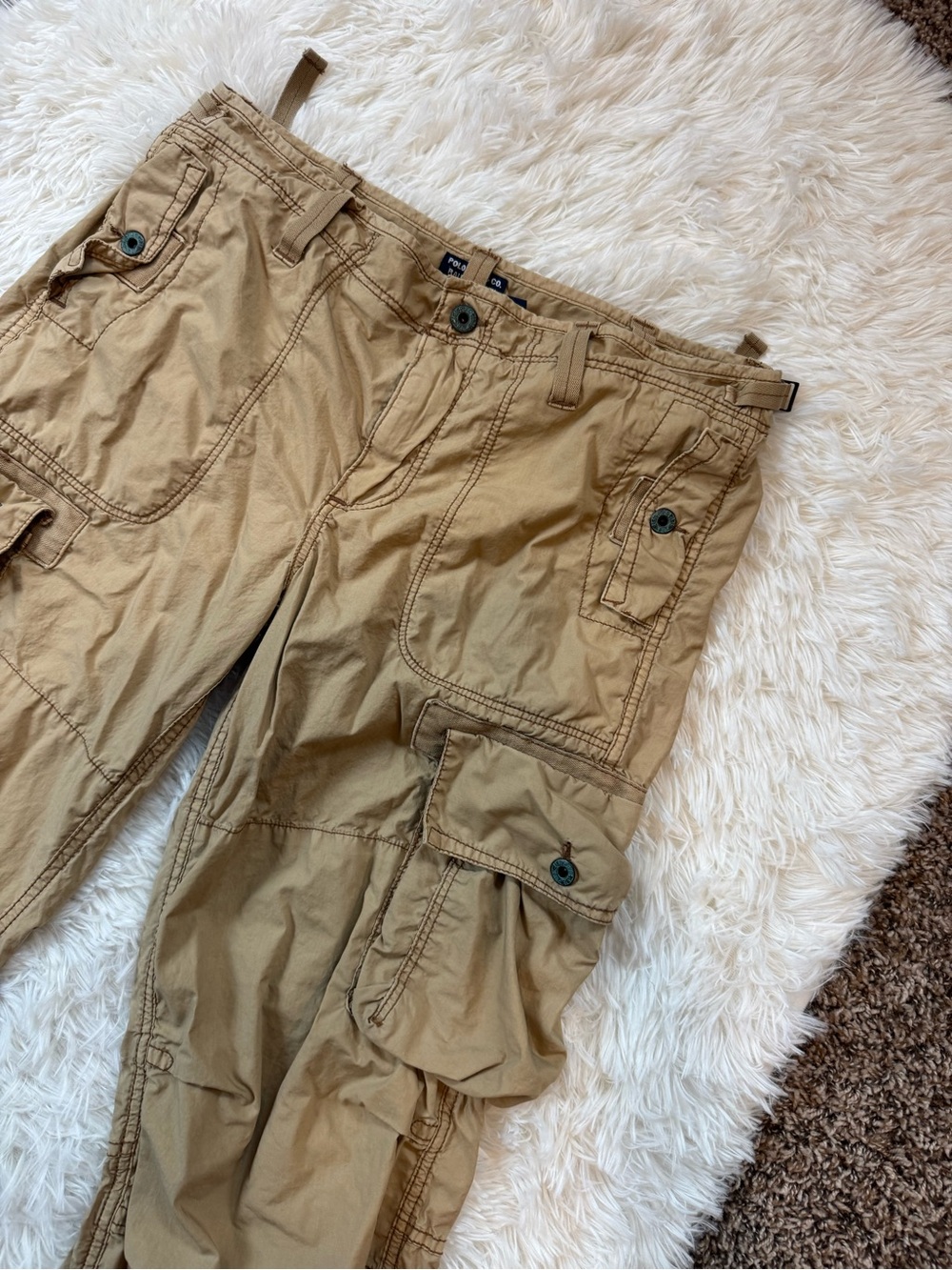 Y2K Ralph Lauren polo jeans co khaki 100% cotton lightweight cargo pants size 12 - Picture 4 of 12